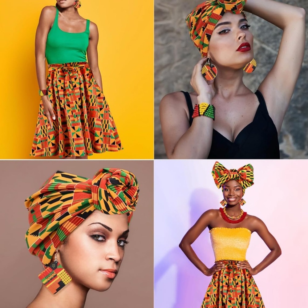 5 Pcs Womens African Attire Set African Printed Skirt - Picture 3 of 5